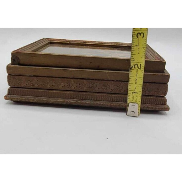 Antique 1920s Hand Carved Wood Jewelry Box French Victorian Print. Velvet Lining - Picture 10 of 16